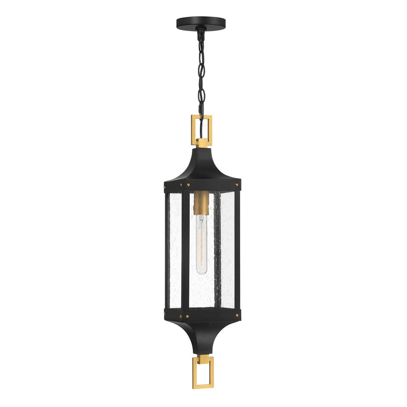 Savoy House 5-277-144 One Light Outdoor Hanging Lantern, Matte Black/Weathered Brushed Brass
