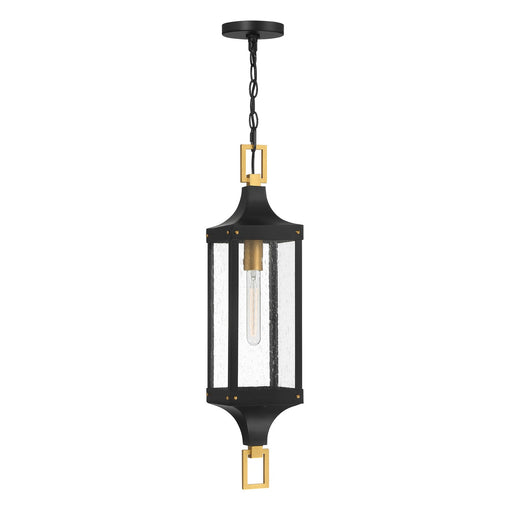 Savoy House 5-277-144 One Light Outdoor Hanging Lantern, Matte Black/Weathered Brushed Brass