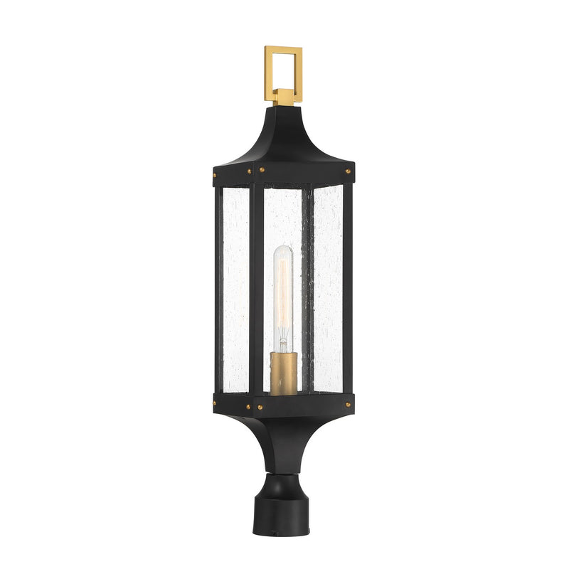 Savoy House 5-278-144 One Light Outdoor Post Lantern, Matte Black/Weathered Brushed Brass