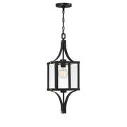 Savoy House 5-475-144 One Light Outdoor Hanging Lantern, Matte Black/Weathered Brushed Brass