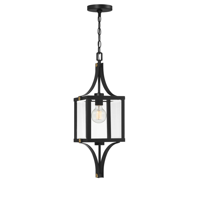 Savoy House 5-475-144 One Light Outdoor Hanging Lantern, Matte Black/Weathered Brushed Brass
