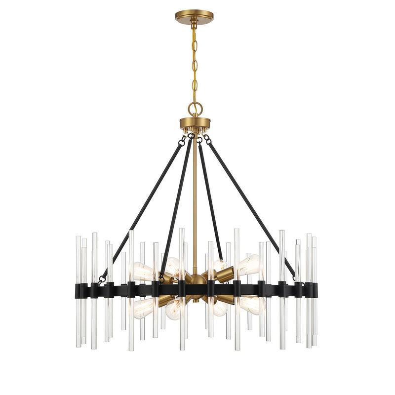 Savoy House 7-1937-8-143 Eight Light Pendant, Matte Black w/Warm Brass