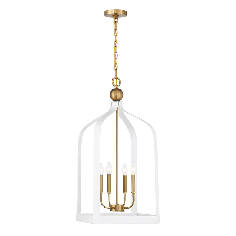 Savoy House 7-7802-4-142 Four Light Pendant, White w/Warm Brass