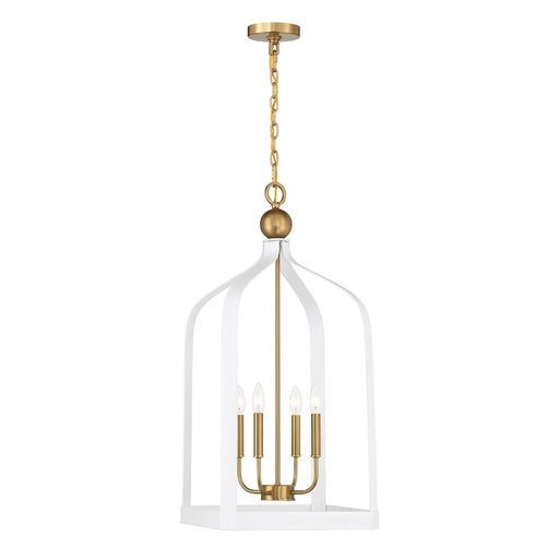 Savoy House 7-7802-4-142 Four Light Pendant, White w/Warm Brass