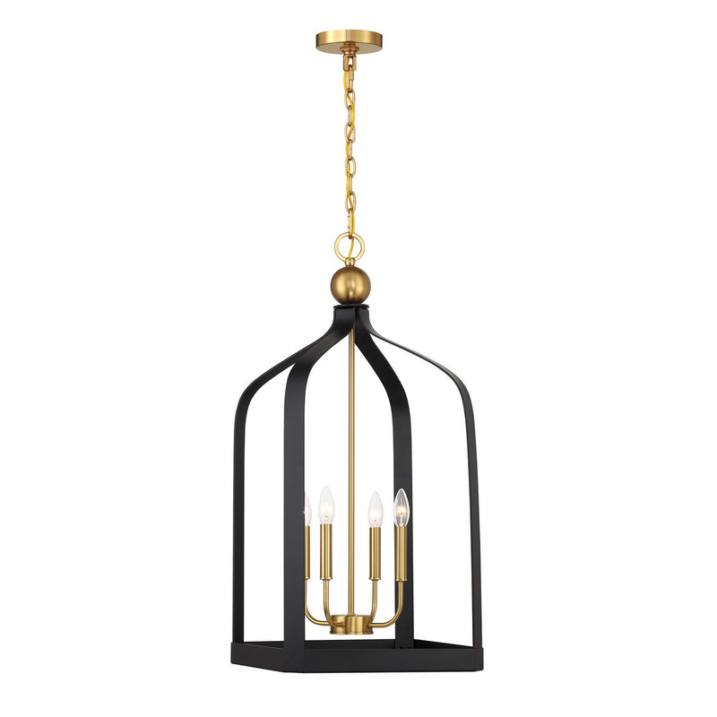Savoy House 7-7802-4-143 Four Light Pendant, Matte Black w/Warm Brass