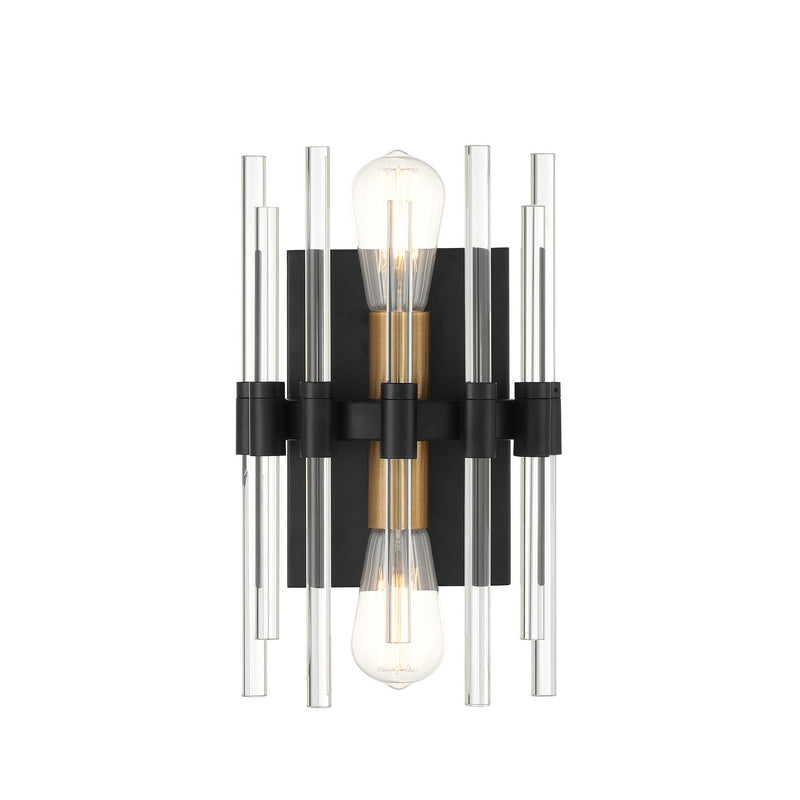 Savoy House 9-1935-2-143 Two Light Wall Sconce, Matte Black w/Warm Brass
