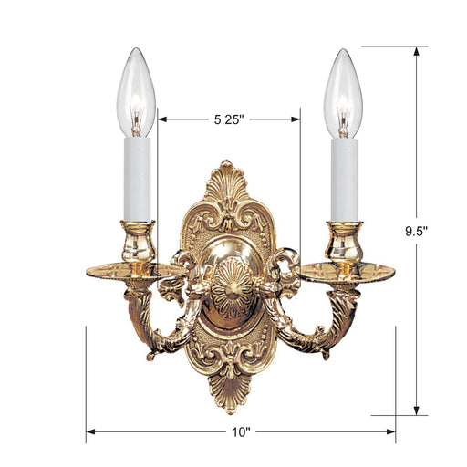 Crystorama 642-PB Cast Brass Wall Mount Two Light Wall Sconce Polished Brass Alternate Image.jpg