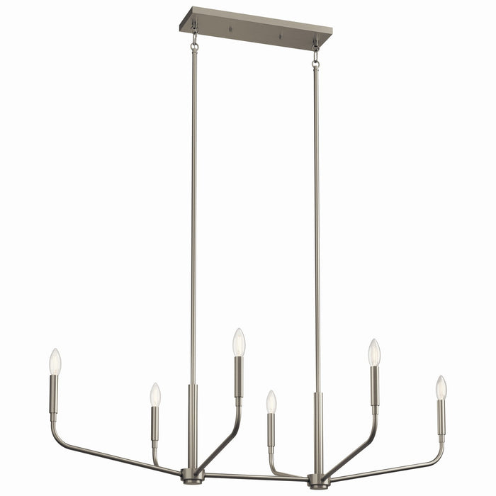 Kichler 52721NI Six Light Linear Chandelier, Brushed Nickel