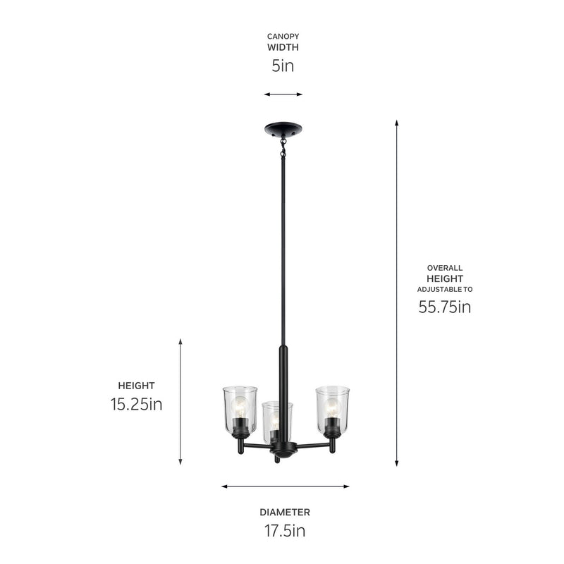 Kichler 43670BKCLR Three Light Mini Chandelier, Black (3)