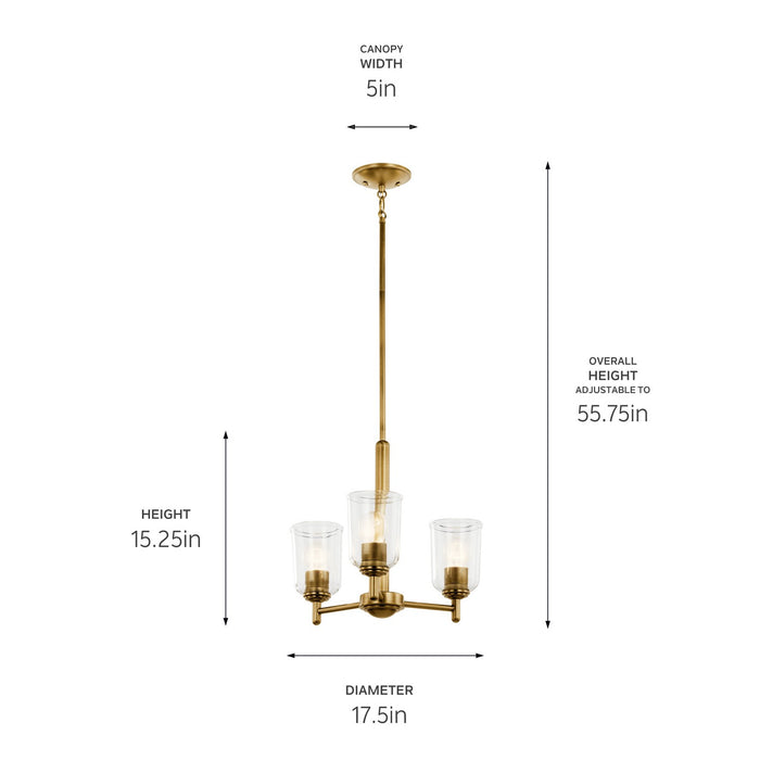 Kichler 43670NBRCLR Three Light Mini Chandelier, Natural Brass (3)