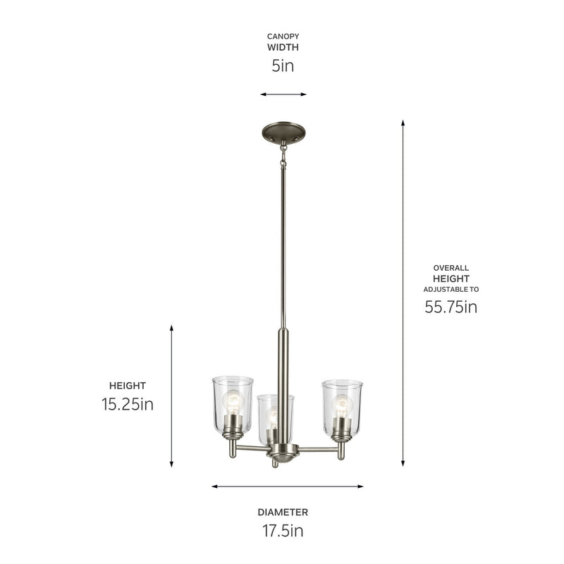 Kichler 43670NICLR Three Light Mini Chandelier, Brushed Nickel (3)