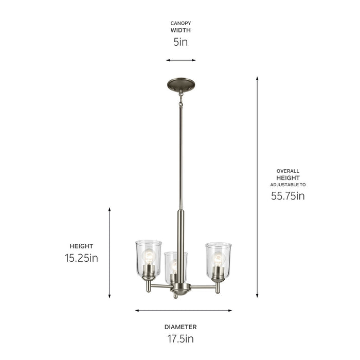 Kichler 43670NICLR Three Light Mini Chandelier, Brushed Nickel (3)