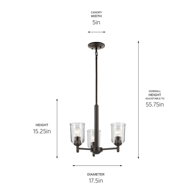 Kichler 43670OZCLR Three Light Mini Chandelier, Olde Bronze (3)