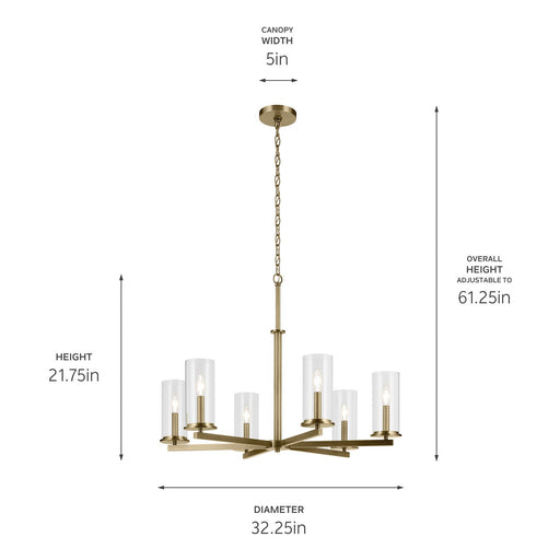 Kichler 44013NBR Six Light Chandelier, Natural Brass (2)