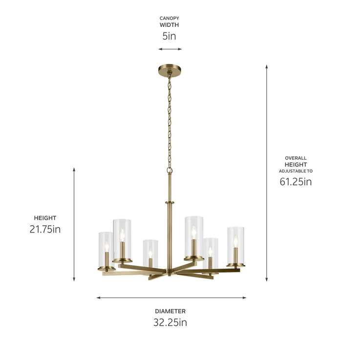 Kichler 44013NBR Six Light Chandelier, Natural Brass (2)