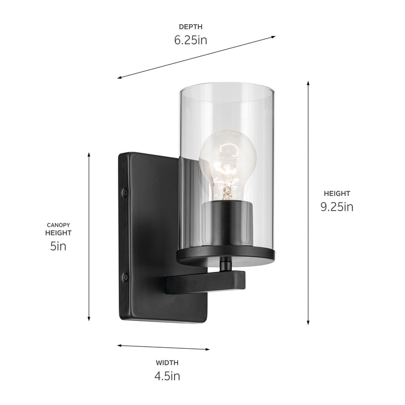 Kichler 45495BKCLR One Light Wall Sconce, Black (2)