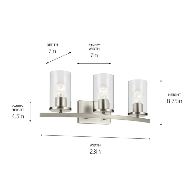 Kichler 45497NICLR Three Light Bath, Brushed Nickel (3)