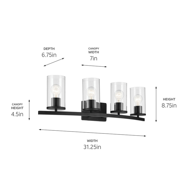 Kichler 45498BKCLR Four Light Bath, Black (2)