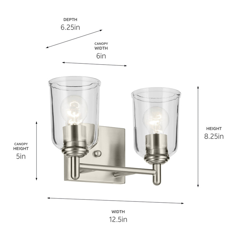 Kichler 45573NICLR Two Light Bath, Brushed Nickel (3)