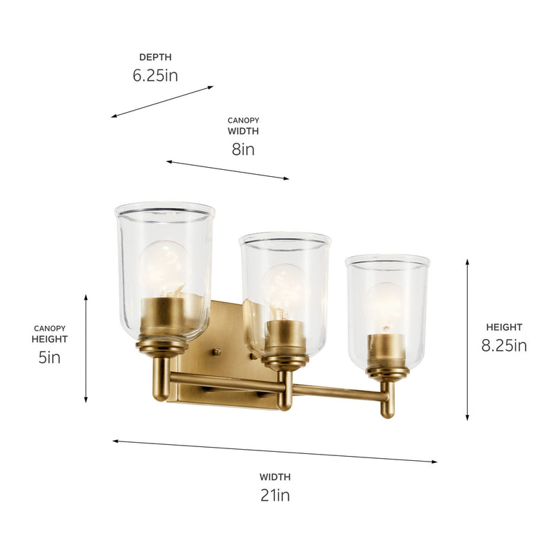 Kichler 45574NBRCLR Three Light Bath, Natural Brass (3)