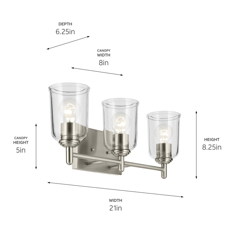 Kichler 45574NICLR Three Light Bath, Brushed Nickel (3)
