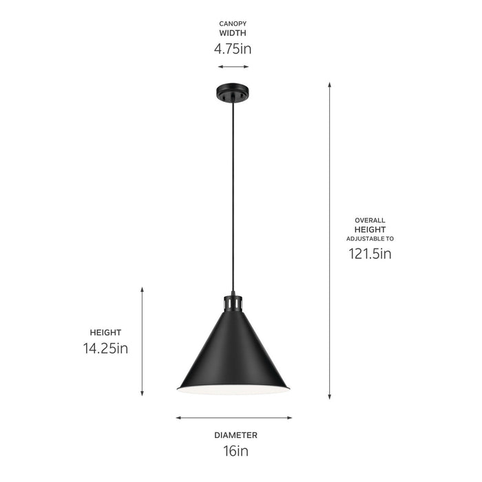 Kichler 52177BK One Light Pendant, Black (3)