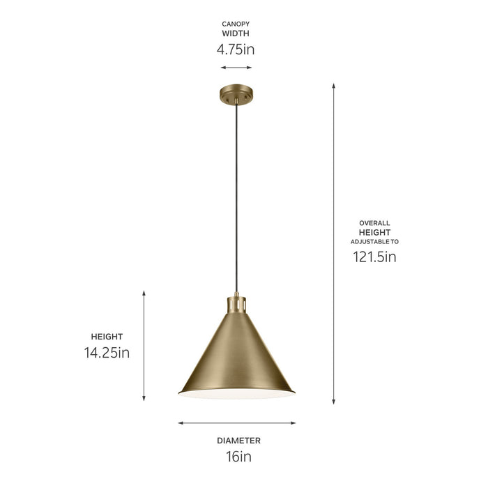 Kichler 52177NBR One Light Pendant, Natural Brass (3)