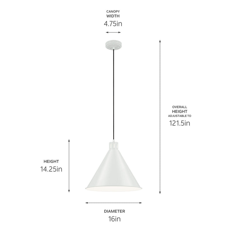 Kichler 52177WH One Light Pendant, White (3)