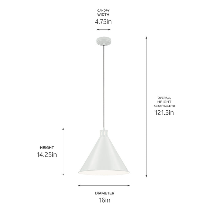 Kichler 52177WH One Light Pendant, White (3)