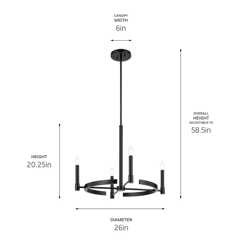 Kichler 52426BK Four Light Chandelier, Black (4)