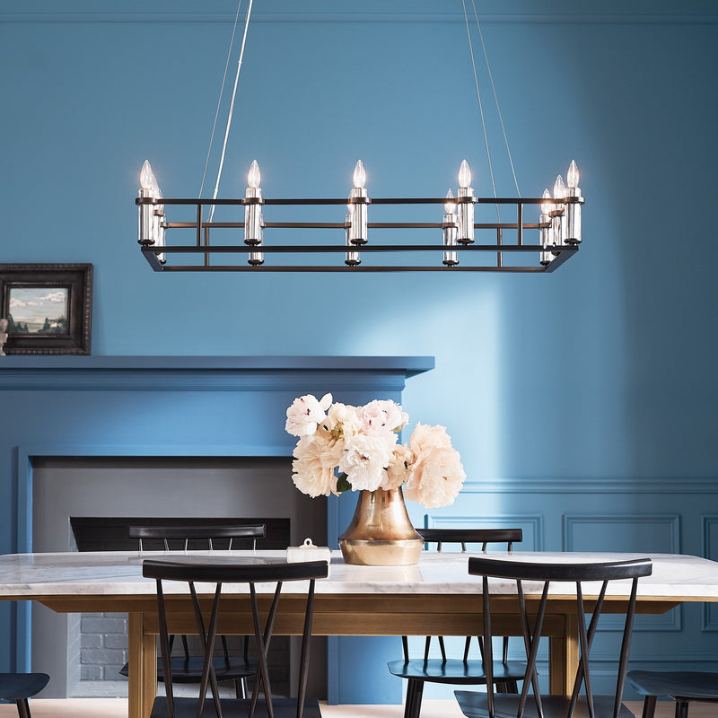 Kichler 52492BK 12 Light Linear Chandelier, Black