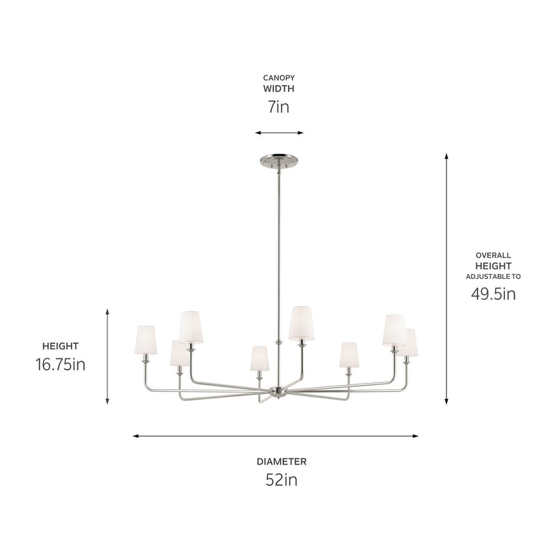 Kichler 52521PN Eight Light Chandelier, Polished Nickel (5)