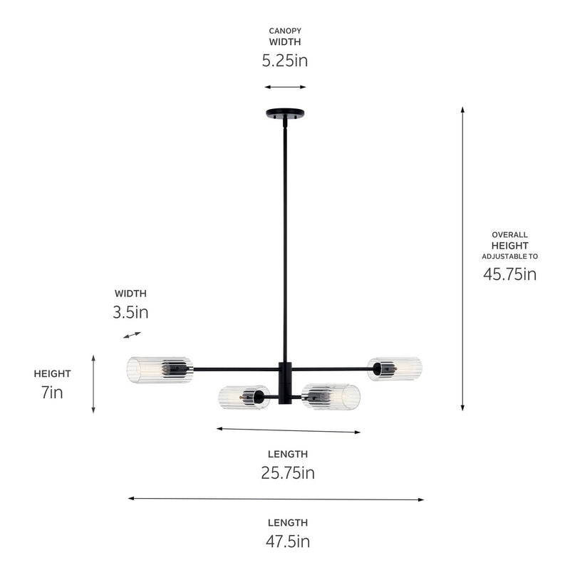 Kichler 52681BK Four Light Linear Chandelier, Black (4)