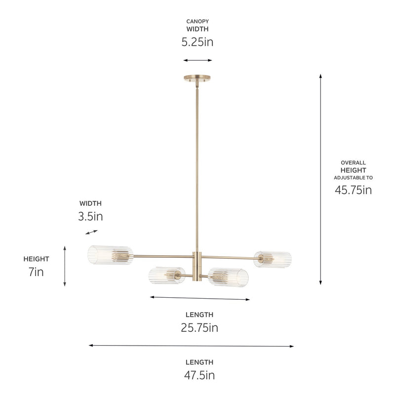Kichler 52681CPZ Four Light Linear Chandelier, Champagne Bronze (4)