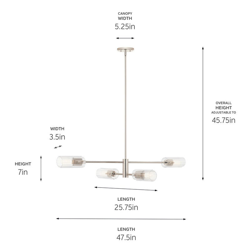Kichler 52681PN Four Light Linear Chandelier, Polished Nickel (4)