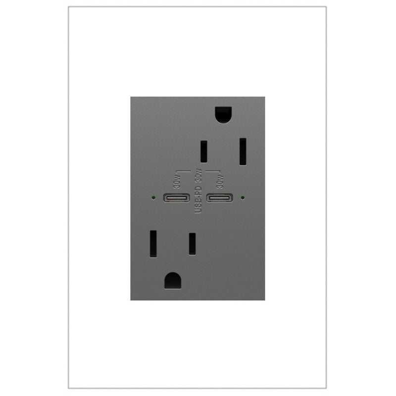 adorne® ARTRUSB15PD30M4 15A Tamper-Resistant Ultra-Fast Plus Power Delivery USB Type-C/C Outlet, Plus-Size, Magnesium Main Image.jpg