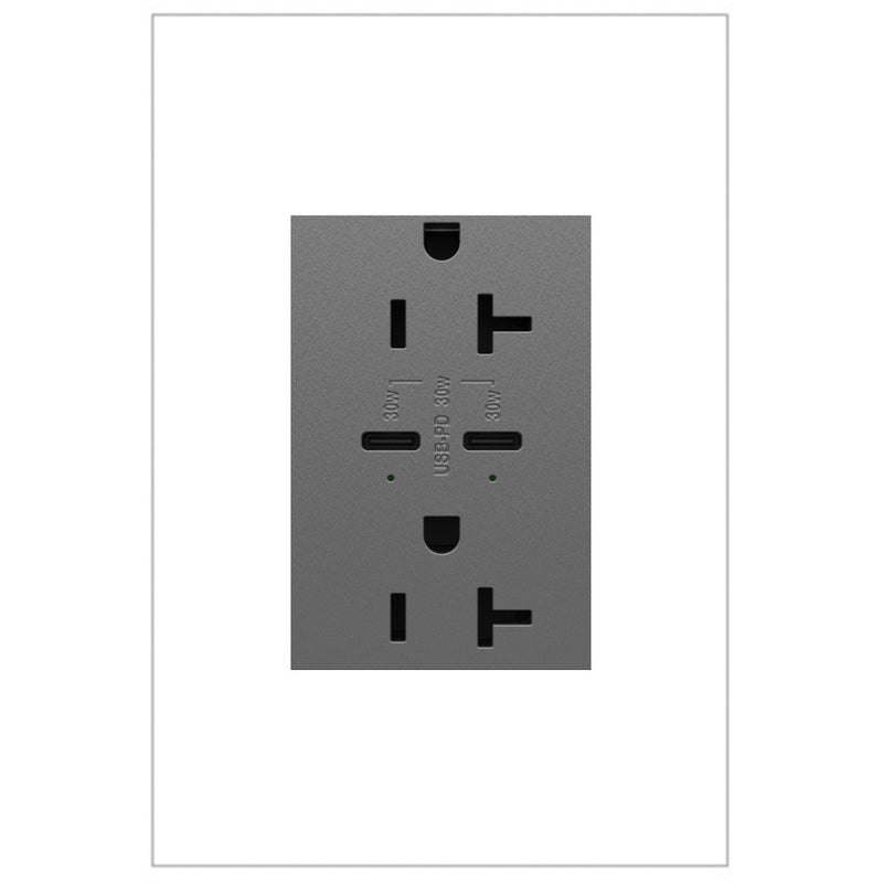 adorne® ARTRUSB20PD30M4 20A Tamper-Resistant Ultra-Fast Plus Power Delivery USB Type-C/C Outlet, Plus-Size, Magnesium Main Image.jpg