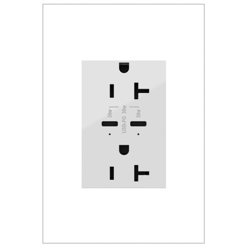 adorne® ARTRUSB20PD30W4 20A Tamper-Resistant Ultra-Fast Plus Power Delivery USB Type-C/C Outlet, Plus-Size, White Main Image.jpg