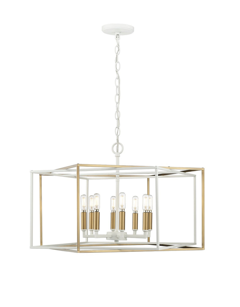 Millennium 22608-MW/VB Lowe Eight Light Pendant, Matte White/Vintage Brass Main Image.jpg
