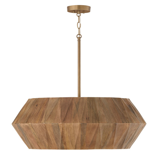 Capital Lighting 351061LW Six Light Pendant, Light Wood and Patinaed Brass