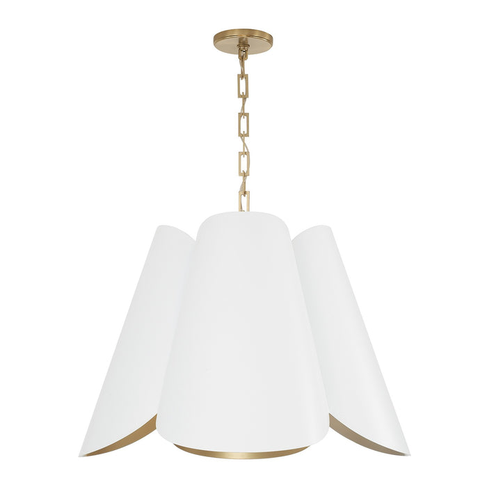 Capital Lighting 355441RE Four Light Pendant, Matte Brass and White
