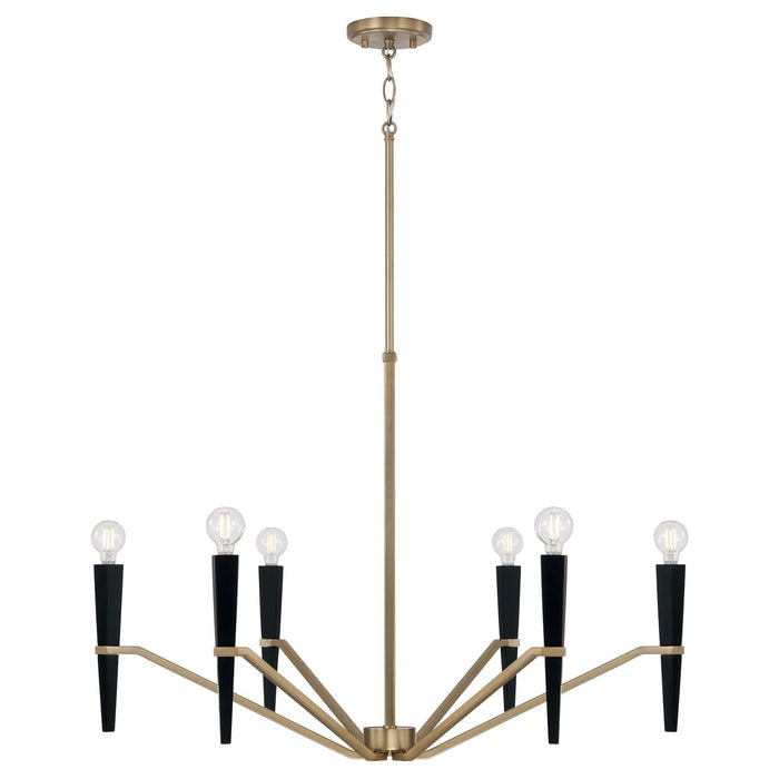 Capital Lighting 453861AB Six Light Chandelier, Aged Brass and Black