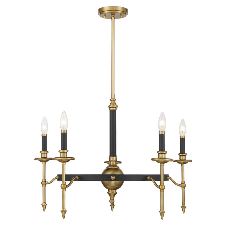 Savoy House 1-9511-5-143 Five Light Chandelier, Matte Black/Warm Brass
