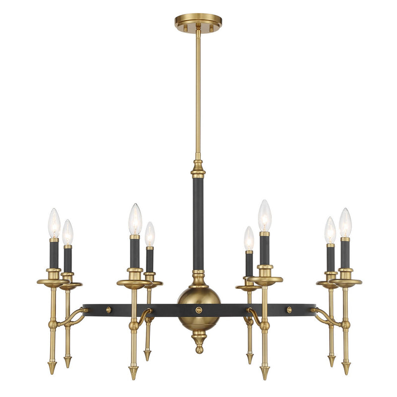 Savoy House 1-9512-8-143 Eight Light Chandelier, Matte Black/Warm Brass