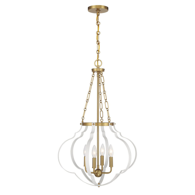 Savoy House 7-4866-4-142 Four Light Pendant, White/Warm Brass
