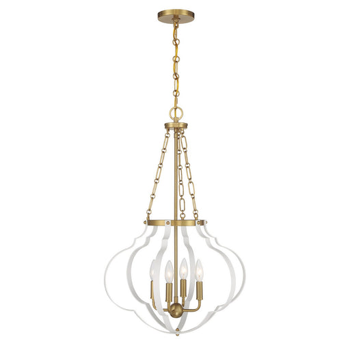 Savoy House 7-4866-4-142 Four Light Pendant, White/Warm Brass