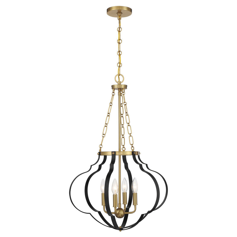 Savoy House 7-4866-4-143 Four Light Pendant, Matte Black/Warm Brass