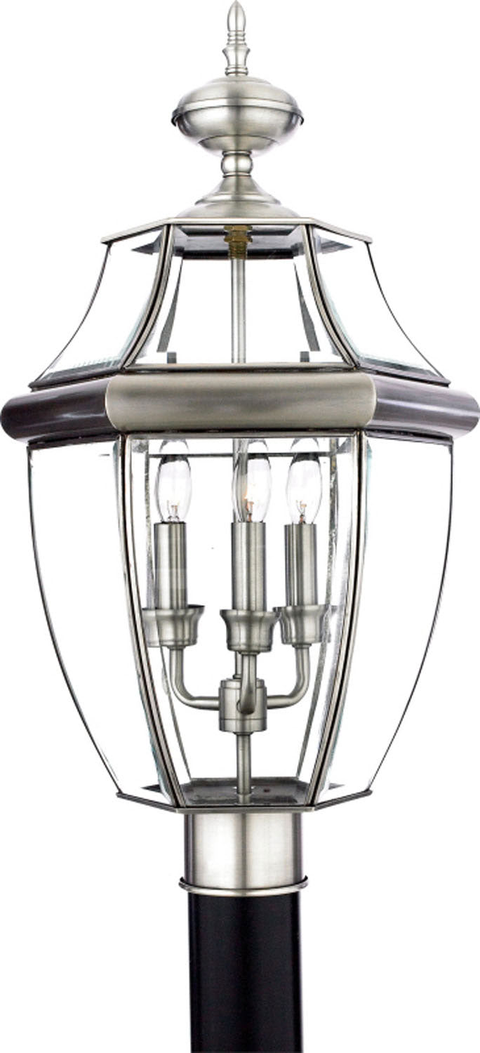 Quoizel NY9043P Newbury Three Light Outdoor Post Lantern, Pewter Main Image.jpg