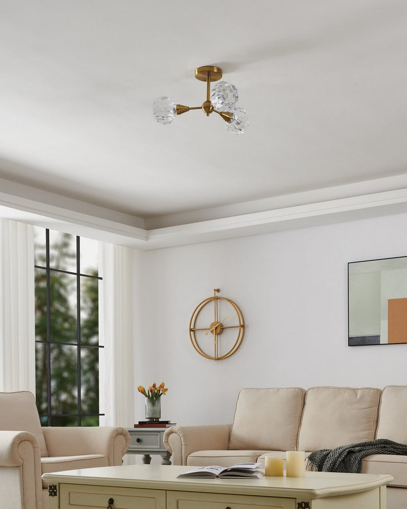 Thesis 206945A Three Light Semi-Flush Mount, Brushed Gold (3)