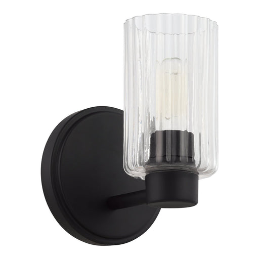 Thesis 207023A One Light Wall Sconce, Matte Black, Clear Ribbed